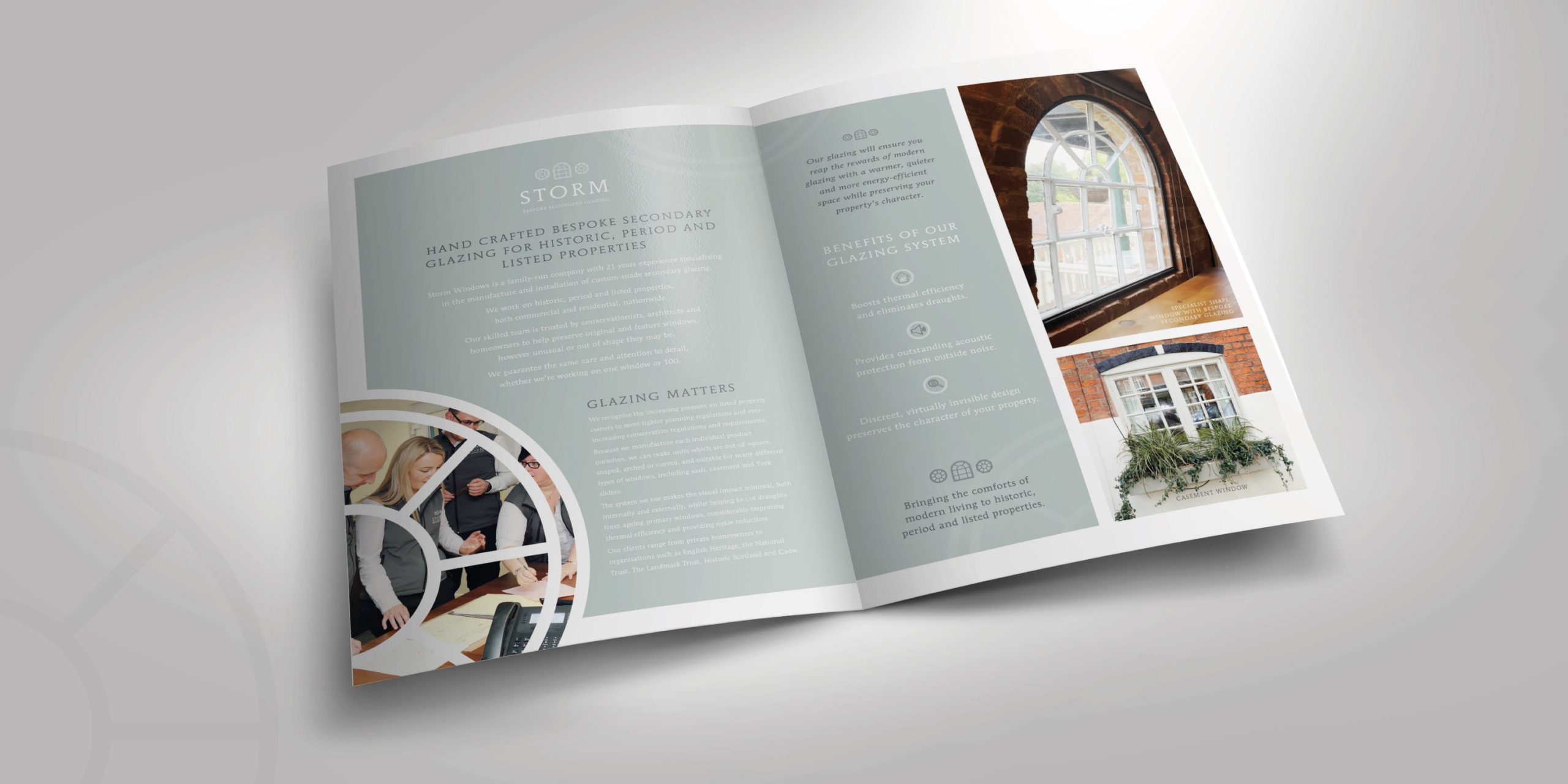 Storm Windows | Bespoke Secondary Glazing. Work included branding, brochure design, exhibition banners, flyers and van signage