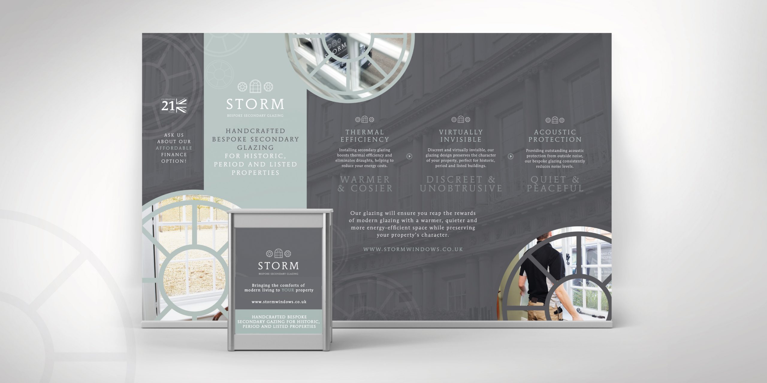 Storm Windows | Bespoke Secondary Glazing. Work included branding, brochure design, exhibition banners, flyers and van signage