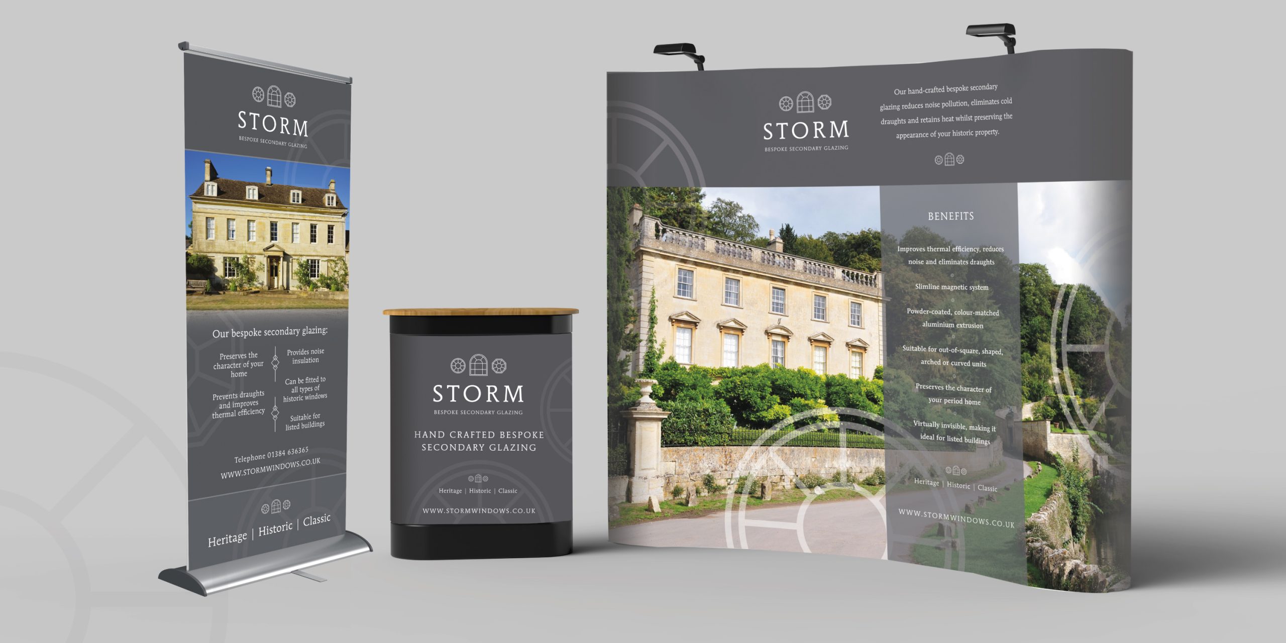 Storm Windows | Bespoke Secondary Glazing. Work included branding, brochure design, exhibition banners, flyers and van signage